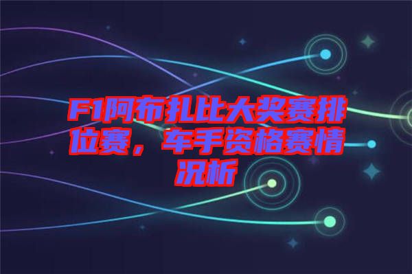 F1阿布扎比大獎(jiǎng)賽排位賽，車手資格賽情況析