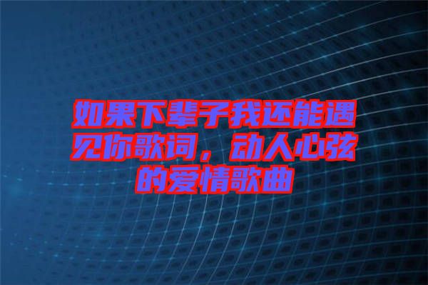 如果下輩子我還能遇見你歌詞，動人心弦的愛情歌曲