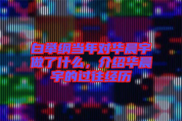白舉綱當(dāng)年對華晨宇做了什么，介紹華晨宇的過往經(jīng)歷