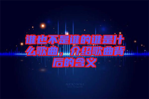 誰也不是誰的誰是什么歌曲，介紹歌曲背后的含義