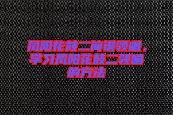 鳳陽(yáng)花鼓二簡(jiǎn)譜領(lǐng)唱，學(xué)習(xí)鳳陽(yáng)花鼓二領(lǐng)唱的方法