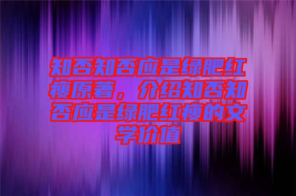 知否知否應(yīng)是綠肥紅瘦原著，介紹知否知否應(yīng)是綠肥紅瘦的文學(xué)價值