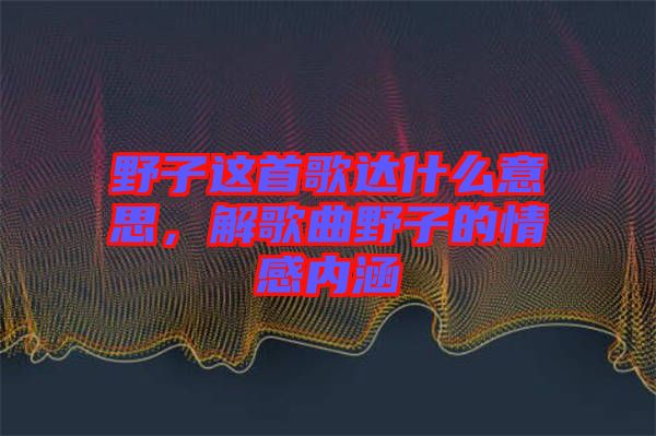 野子這首歌達(dá)什么意思，解歌曲野子的情感內(nèi)涵