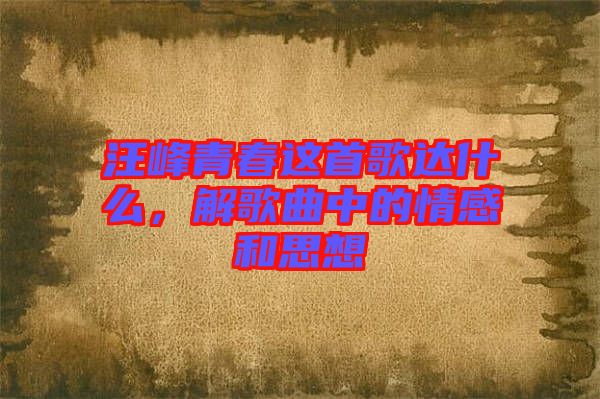 汪峰青春這首歌達(dá)什么，解歌曲中的情感和思想
