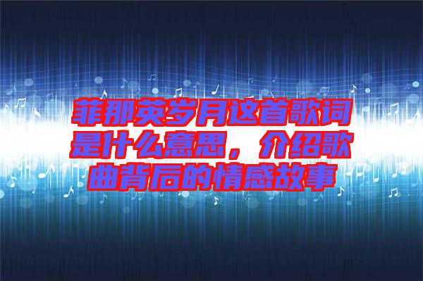 菲那英歲月這首歌詞是什么意思，介紹歌曲背后的情感故事