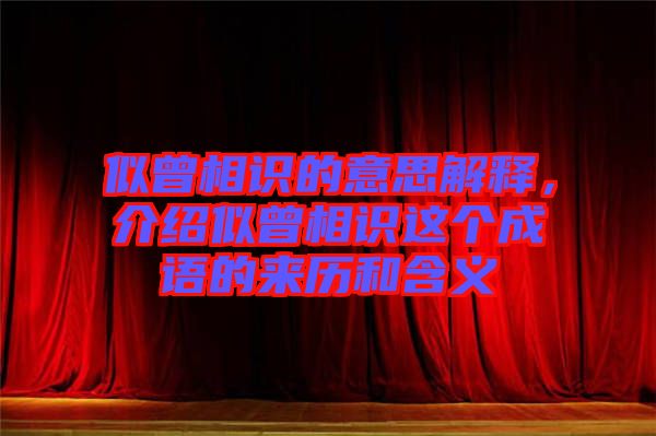 似曾相識(shí)的意思解釋，介紹似曾相識(shí)這個(gè)成語(yǔ)的來(lái)歷和含義